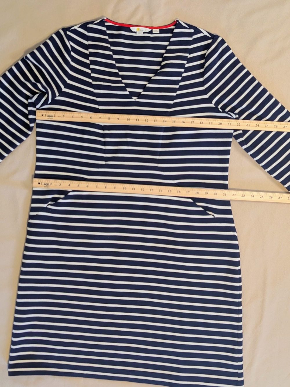 Boden Striped Ponte Knit Shift Dress | Navy Cream | EUC | 16/18R - Picture 5 of 7